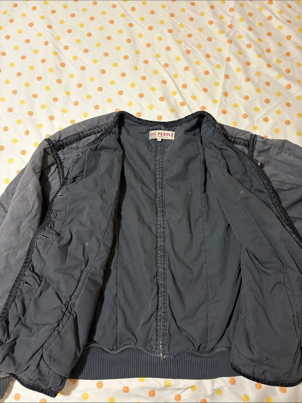 Free People Black Quilted Button-Down Puff Jacket